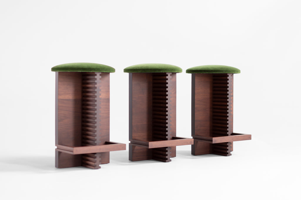 Cicely Counter Stools Walnut Green Mohair, image 1