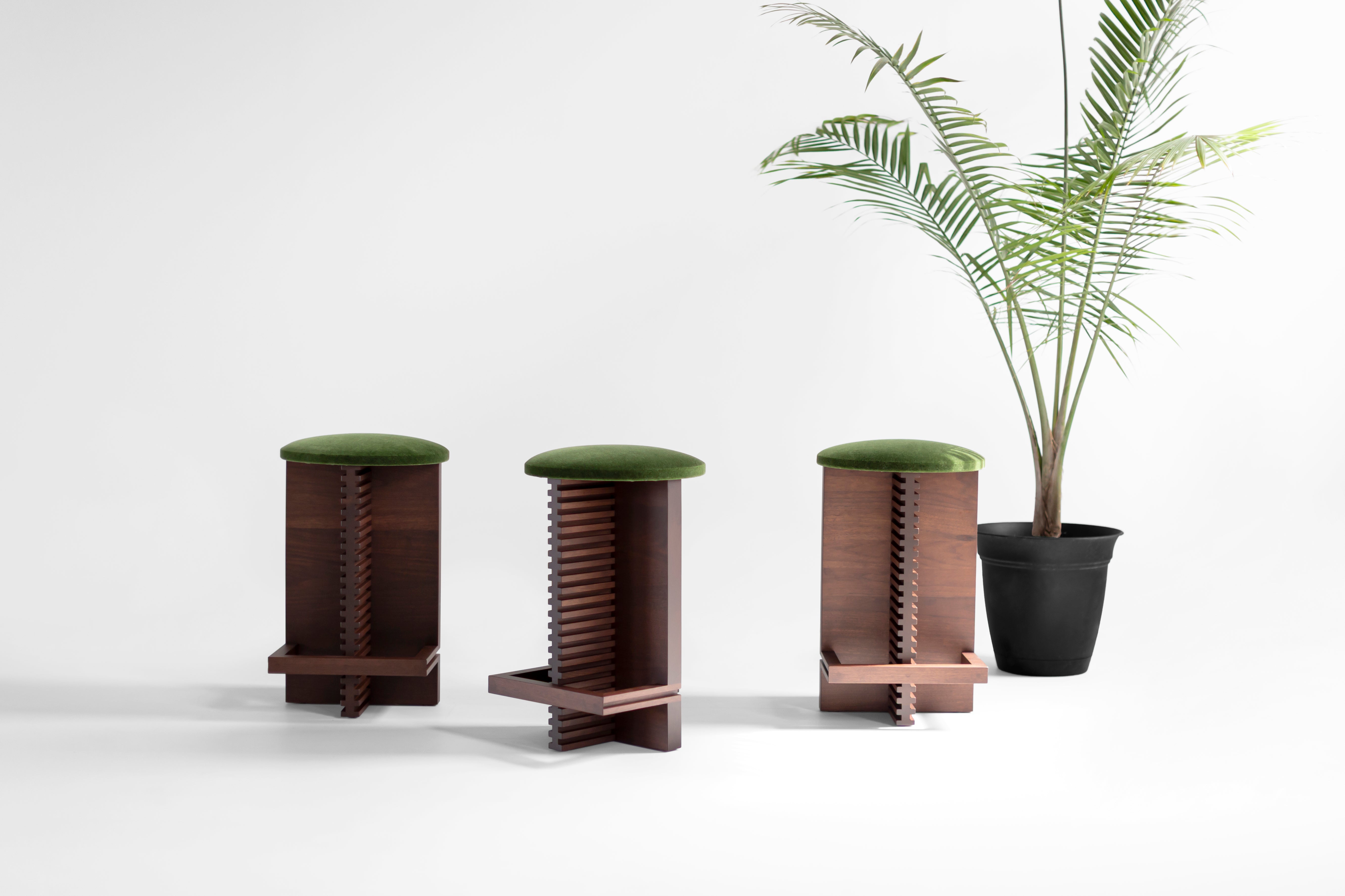 Cicely Counter Stools Walnut Green Mohair, image 3