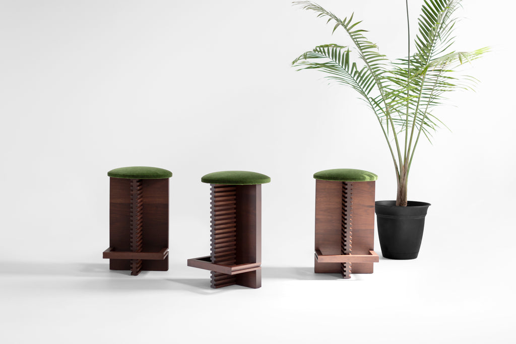 Cicely Counter Stools Walnut Green Mohair, image 3